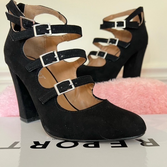 Elegant Black Suede 4” Heels by Report - Picture 1 of 9